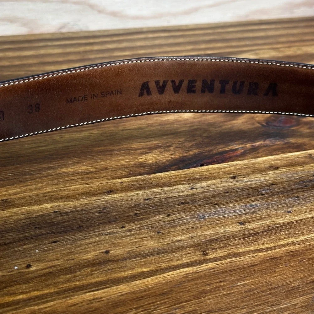 Avventura Mens Black Genuine Ostrich Leather Belt 38 Made in Spain Solid Brass
